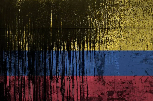 Σημαία Κολομβίας Απεικονίζεται Χρώματα Μπογιάς Παλιό Και Βρώμικο Τοίχο Βαρέλι — Φωτογραφία Αρχείου