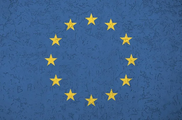 Europeiska Unionen Flagga Skildras Ljusa Färg Färger Gamla Relief Putsning — Stockfoto