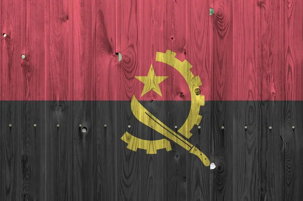 Angola Flaga Przedstawiony Jasnych Kolorach Farby Starych Drewnianych Ścianach Bliska — Zdjęcie stockowe