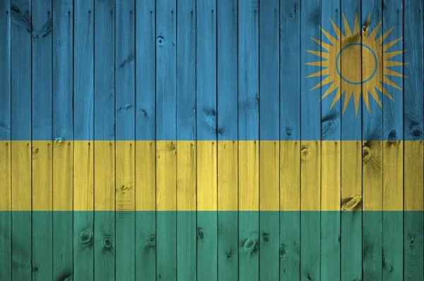 Rwanda Vlag Afgebeeld Heldere Verf Kleuren Oude Houten Muur Close — Stockfoto