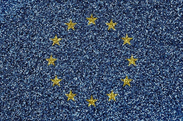 Flaga Unii Europejskiej Przedstawiona Wielu Małych Błyszczących Cekinach Kolorowe Tło — Zdjęcie stockowe