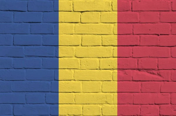 Rumänien Flagge Farbtönen Auf Alten Ziegelwänden Aus Nächster Nähe Strukturierte — Stockfoto