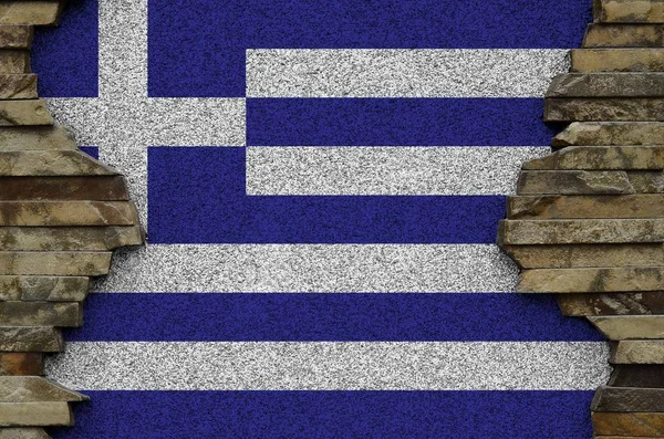 Drapeau Grèce Représenté Couleurs Peinture Sur Mur Pierre Vieux Gros — Photo