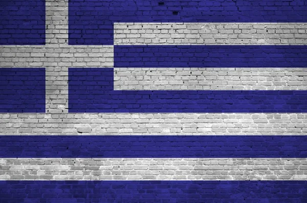 Drapeau Grèce Représenté Couleurs Peinture Sur Vieux Mur Briques Près — Photo