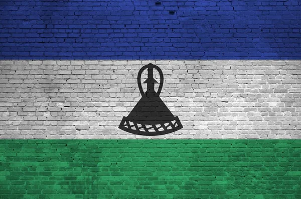 Lesotho Flag Depicted Paint Colors Old Brick Wall Close Textured — Stock Photo, Image