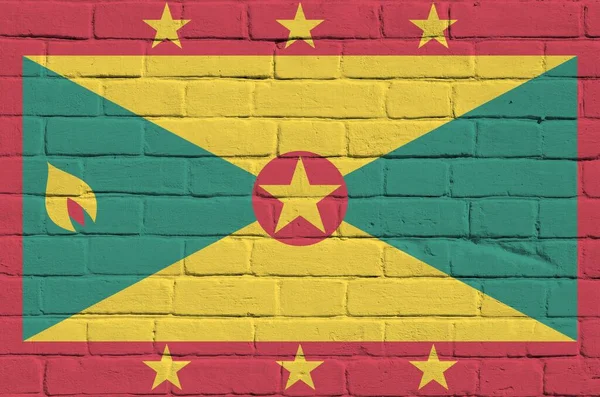 Grenada Flagge Farbtönen Auf Alten Ziegelsteinen Großaufnahme Strukturierte Banner Auf — Stockfoto