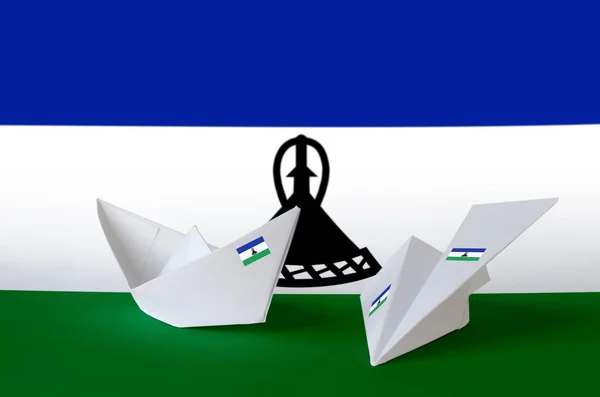 Прапор Лесото Зображений Паперовому Літаку Оригамі Човні Східне Мистецтво Ручної — стокове фото