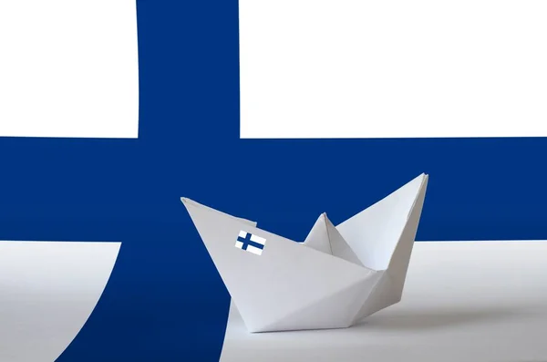 Фінський Прапор Зображений Кораблі Орігамі Східне Мистецтво Ручної Роботи — стокове фото