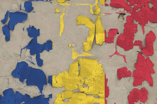 Rumänien Flagga Avbildad Färg Färger Gamla Föråldrade Röriga Betong Vägg — Stockfoto