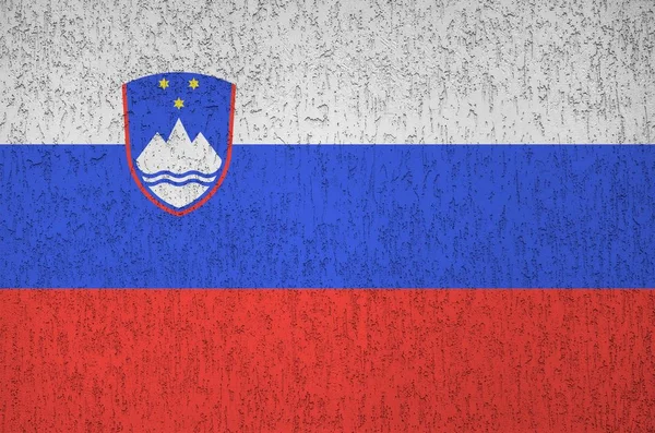 Slovenia Flag Depicted Bright Paint Colors Old Relief Plastering Wall — Stock Photo, Image