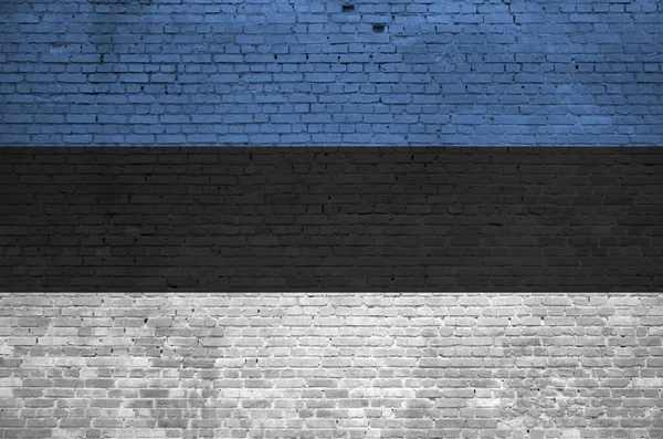 Естонський Прапор Зображений Кольорах Фарби Старій Цегляній Стіні Поруч Текстурований — стокове фото