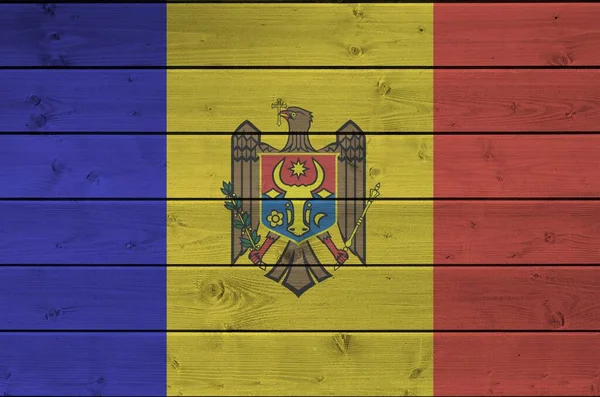 Drapeau Moldavie Représenté Couleurs Vives Peinture Sur Vieux Mur Bois — Photo