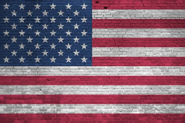 Amerikas Förenta Stater Flagga Avbildas Färg Färger Gamla Tegelvägg Närbild — Stockfoto