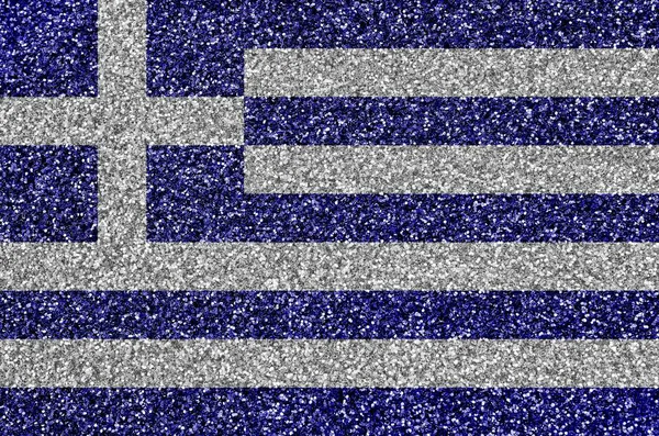 希腊国旗描绘在许多闪闪发光的小续集上 迪斯科舞会丰富多彩的节日背景 — 图库照片