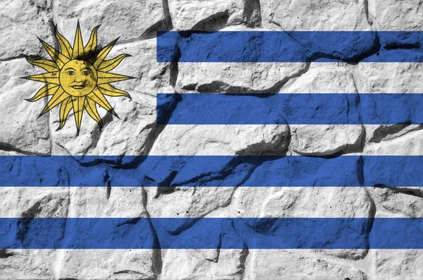 Uruguay Flag Depicted Paint Colors Old Stone Wall Close Textured — ストック写真