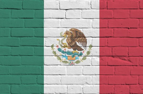 Mexico Flag Depicted Paint Colors Old Brick Wall Close Textured — Stock Photo, Image