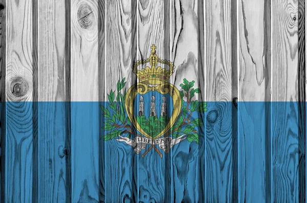 Bandera San Marino Representada Colores Pintura Brillantes Vieja Pared Madera —  Fotos de Stock
