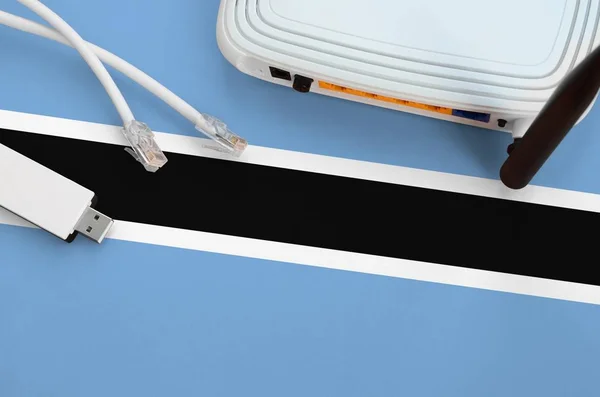 Botswana Flagga Avbildad Bord Med Internet Rj45 Kabel Trådlös Usb — Stockfoto