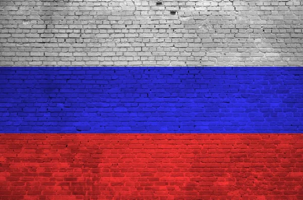 Drapeau Russie Représenté Couleurs Peinture Sur Vieux Mur Briques Près — Photo