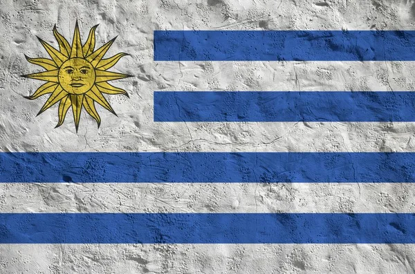 Uruguay Flag Depicted Bright Paint Colors Old Relief Plastering Wall — Stock Photo, Image