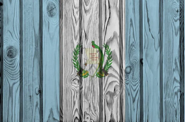 Guatemala Vlajka Vyobrazena Jasných Barvách Staré Dřevěné Zdi Zblízka Texturovaný — Stock fotografie