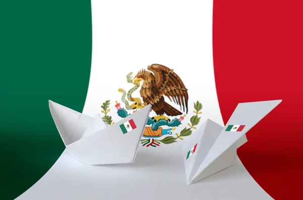 Drapeau Mexique Représenté Sur Papier Origami Avion Bateau Oriental Concept — Photo