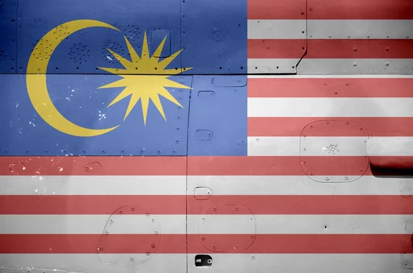 Bandeira Malásia Retratada Parte Lateral Helicóptero Blindado Militar Perto Exército — Fotografia de Stock