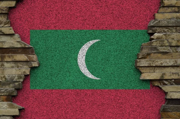Σημαία Μαλδίβες Απεικονίζεται Χρώματα Μπογιάς Παλιό Πέτρινο Τοίχο Από Κοντά — Φωτογραφία Αρχείου