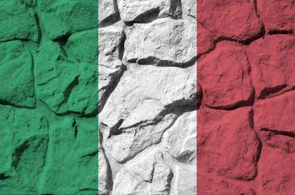 Italy Flag Depicted Paint Colors Old Stone Wall Close Textured — Stock Photo, Image