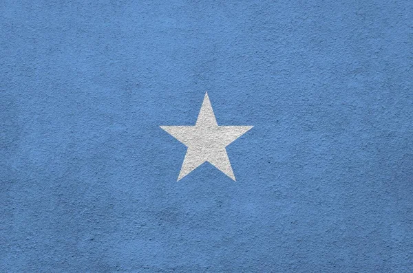 索马里国旗在旧的浮雕石墙上漆成鲜艳的颜色 粗糙背景的纹理横幅 — 图库照片