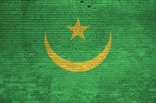Mauritania Flag Depicted Paint Colors Old Brick Wall Close Textured — Stock Photo, Image