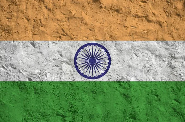 Прапор Індії Зображений Яскравими Кольорами Фарби Старому Рельєфному Штукатурці Стіни — стокове фото