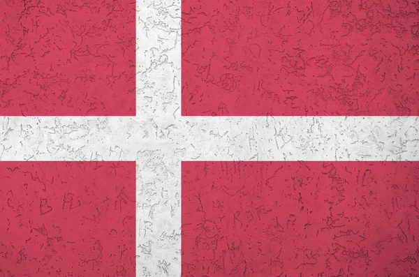 Denemarken Vlag Afgebeeld Heldere Verf Kleuren Oude Reliëf Gips Muur — Stockfoto