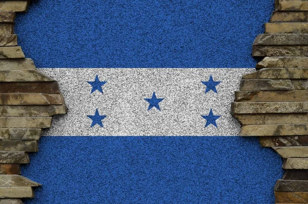 Honduras Flagga Avbildad Färg Färger Gamla Stenmur Närbild Texturerad Banner — Stockfoto