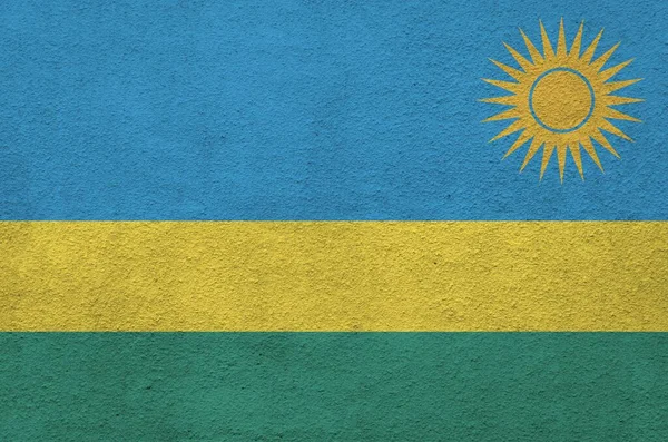 Rwanda Flag Depicted Bright Paint Colors Old Relief Plastering Wall — Stock Photo, Image