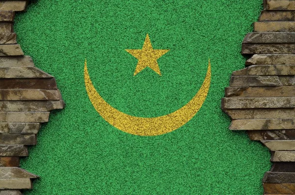 Mauritania Flag Depicted Paint Colors Old Stone Wall Close Textured — Stock Photo, Image