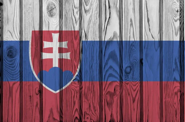 Прапор Словаччини Зображений Яскравими Кольорами Фарби Старій Дерев Яній Стіні — стокове фото