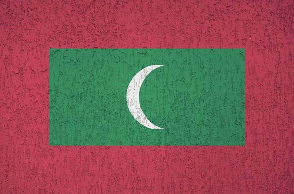 Maldives Flag Depicted Bright Paint Colors Old Relief Plastering Wall — Stock Photo, Image