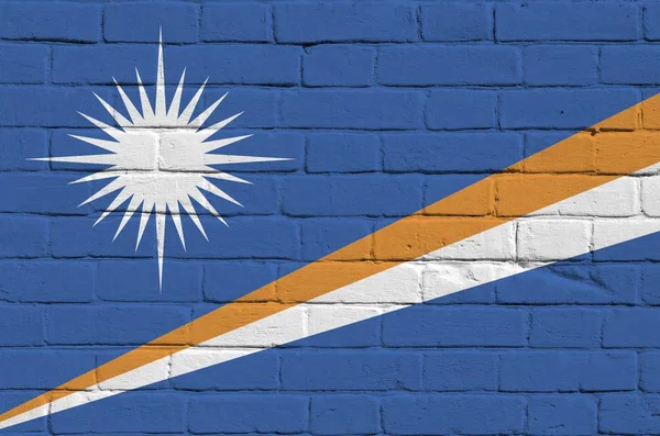 Marshallöarna Flagga Avbildad Färg Färger Gamla Tegelvägg Närbild Texturerad Banner — Stockfoto