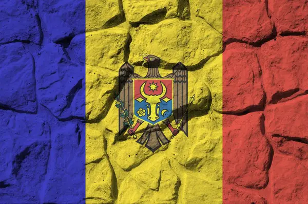 Μολδαβία Σημαία Απεικονίζεται Χρώματα Χρώμα Στο Παλιό Πέτρινο Τοίχο Από — Φωτογραφία Αρχείου