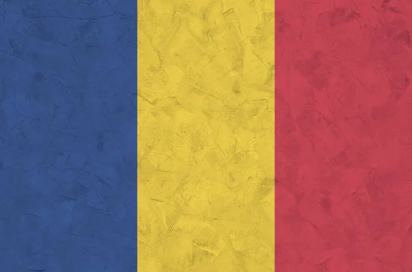 Rumunsko Vlajka Vyobrazena Jasných Barvách Staré Plastové Zdi Omítky Zblízka — Stock fotografie