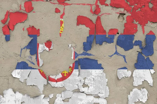 Serbien Flagga Avbildad Färg Färger Gamla Föråldrade Röriga Betong Vägg — Stockfoto