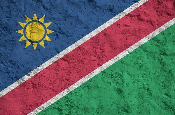 Namibia Flag Depicted Bright Paint Colors Old Relief Plastering Wall — Stock Photo, Image