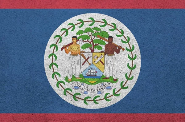 Belize Flagge Hellen Farben Auf Alten Reliefputzwänden Aus Nächster Nähe — Stockfoto