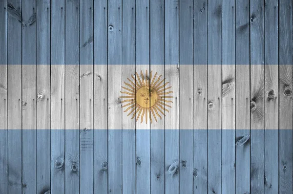 Флаг Аргентины Изображен Ярких Красках Старой Деревянной Стене Крупным Планом — стоковое фото
