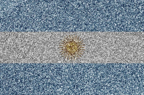 Σημαία Αργεντινής Απεικονίζεται Πολλές Μικρές Γυαλιστερές Πούλιες Πολύχρωμο Φόντο Φεστιβάλ — Φωτογραφία Αρχείου