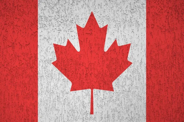 Flaga Kanady Przedstawiona Jasnych Kolorach Farby Starych Tynkarskich Ścianach Reliefowych — Zdjęcie stockowe