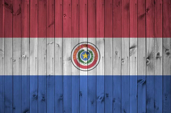 Paraguay Flag Depicted Bright Paint Colors Old Wooden Wall Close — Stock Photo, Image