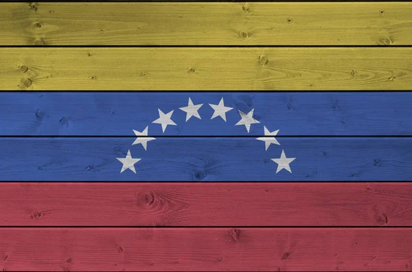 Bandera Venezuela Representada Colores Pintura Brillantes Vieja Pared Madera Cerca — Foto de Stock