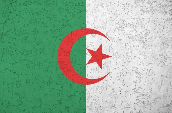 Alžírská Vlajka Vyobrazená Jasných Barvách Staré Reliéfní Omítce Zblízka Texturovaný — Stock fotografie